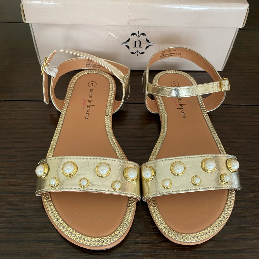 Nanette Laporte Girls Gold Open Toe Sandals